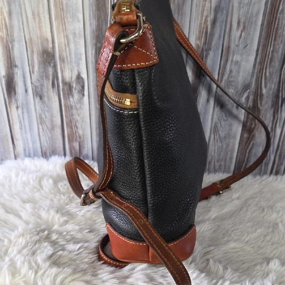 Dooney & Bourke Black and Brown Pebbled Leather Messenger Bag - Picture 4 of 11